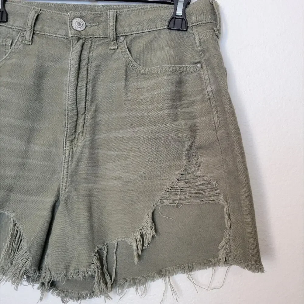 AMERICAN EAGLE Green Highest Rise Mom Short Distressed Festival Grunge Size 8